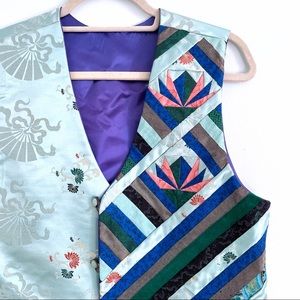 Origami Vest in Satin with Oriental Lotus Motifs in Unique Handmade Style